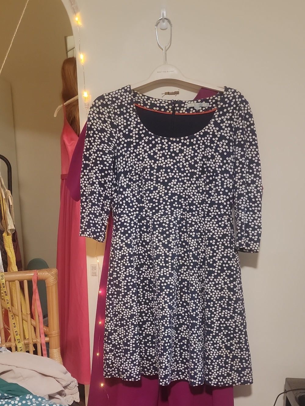 Boden Navy and White Floral Long-Sleeve Fit-and-Flare Dress